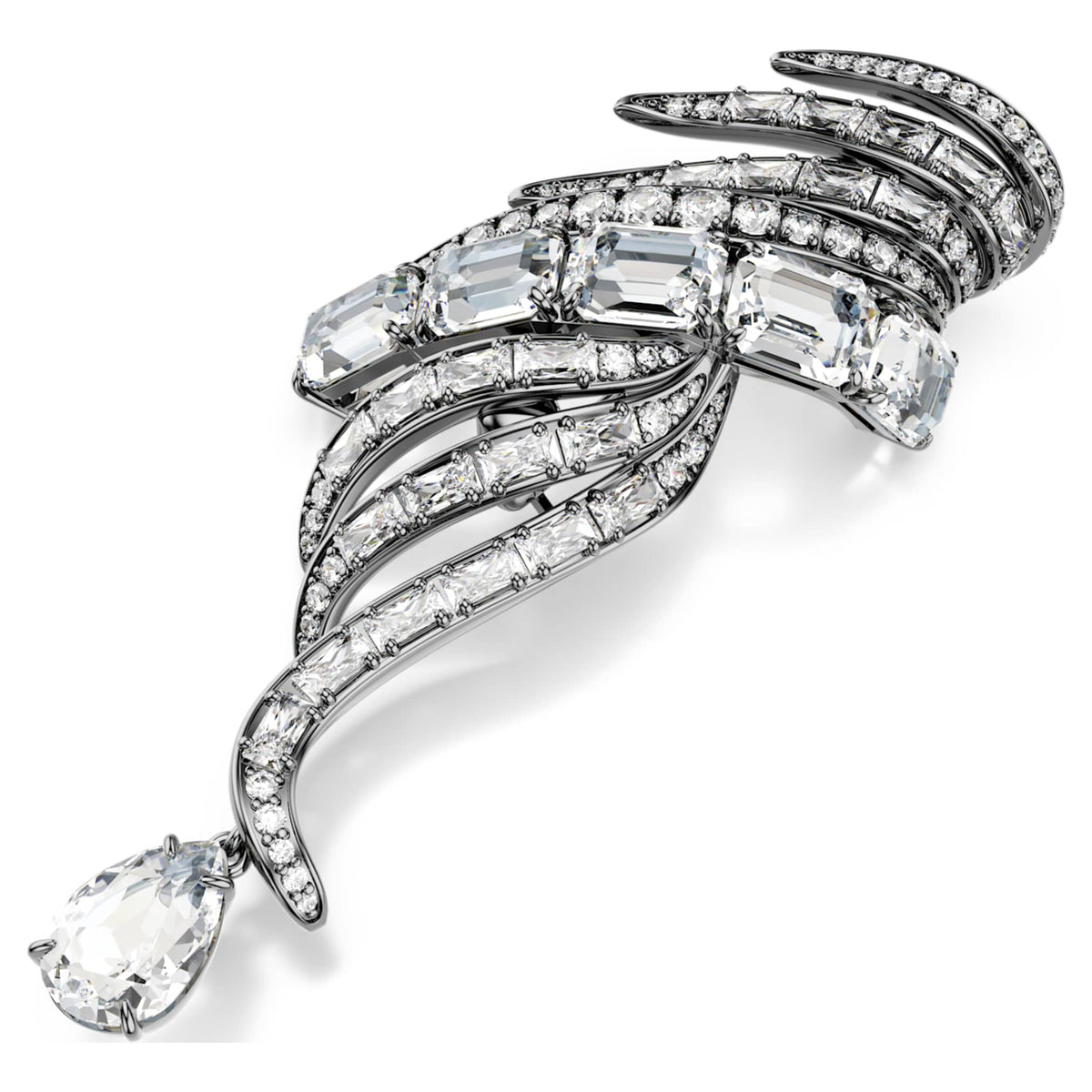 Swarovski The Vienna Collection brooch Feather, White, Ruthenium plated