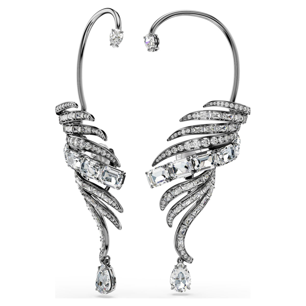 Swarovski The Vienna Collection ear cuffs Feather, Large, White, Ruthenium plated