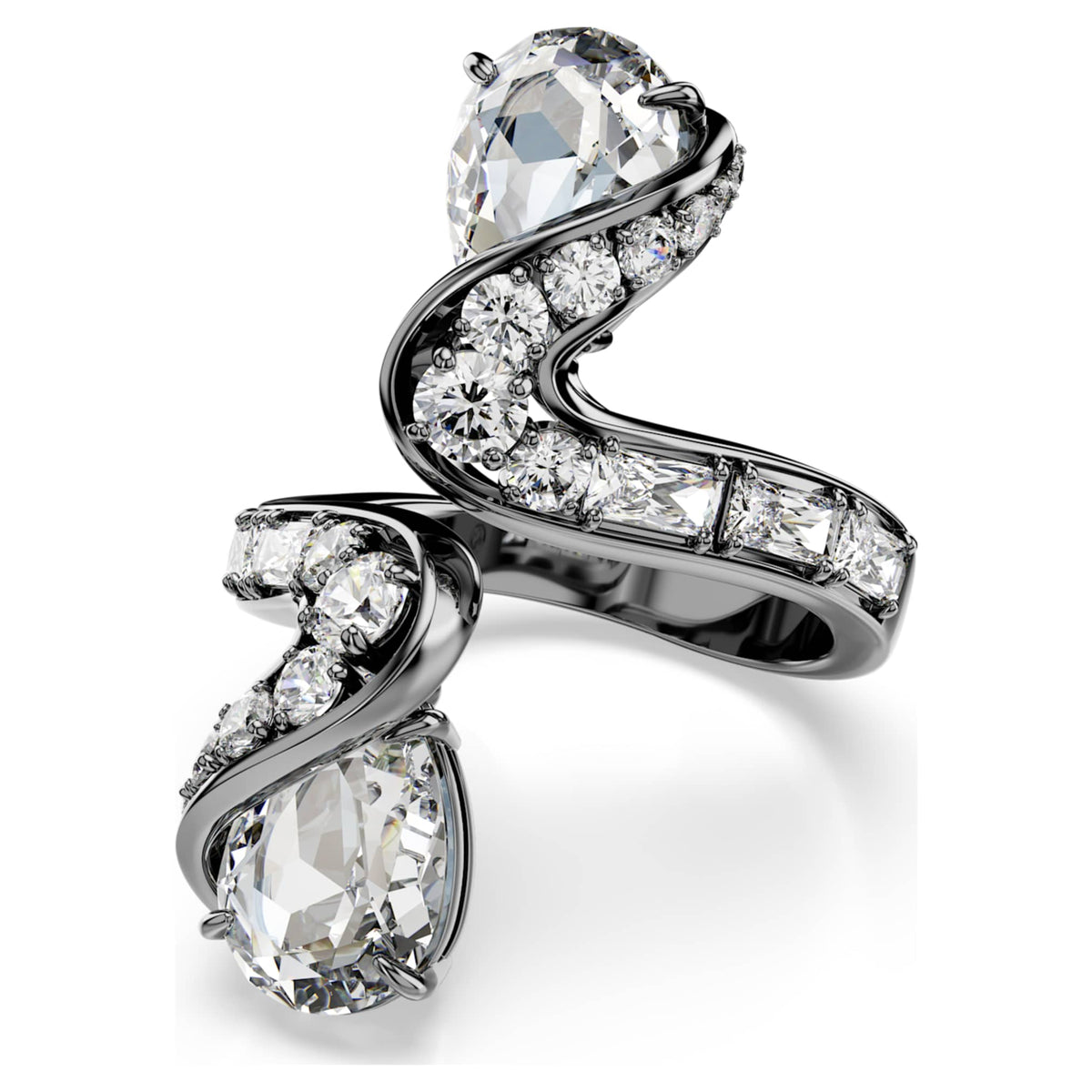 Swarovski The Vienna Collection open ring Feather, White, Ruthenium plated