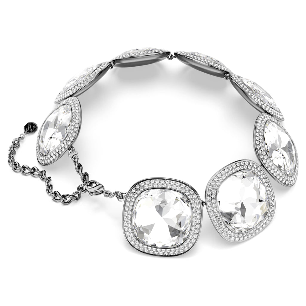 Swarovski Una Angelic choker with white cushion-cut accents and ruthenium plating