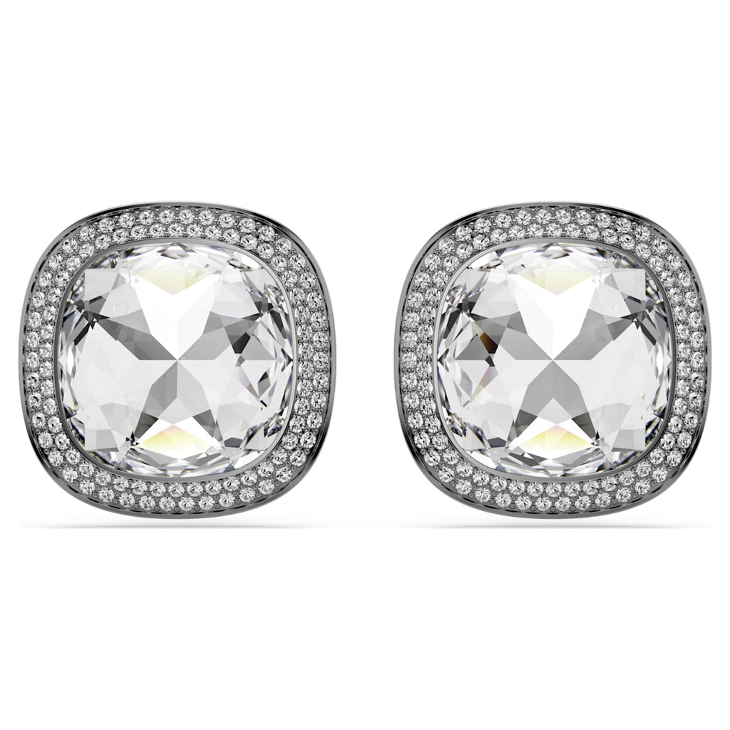 Swarovski Una Angelic clip earrings with white cushion-cut accents and ruthenium plating