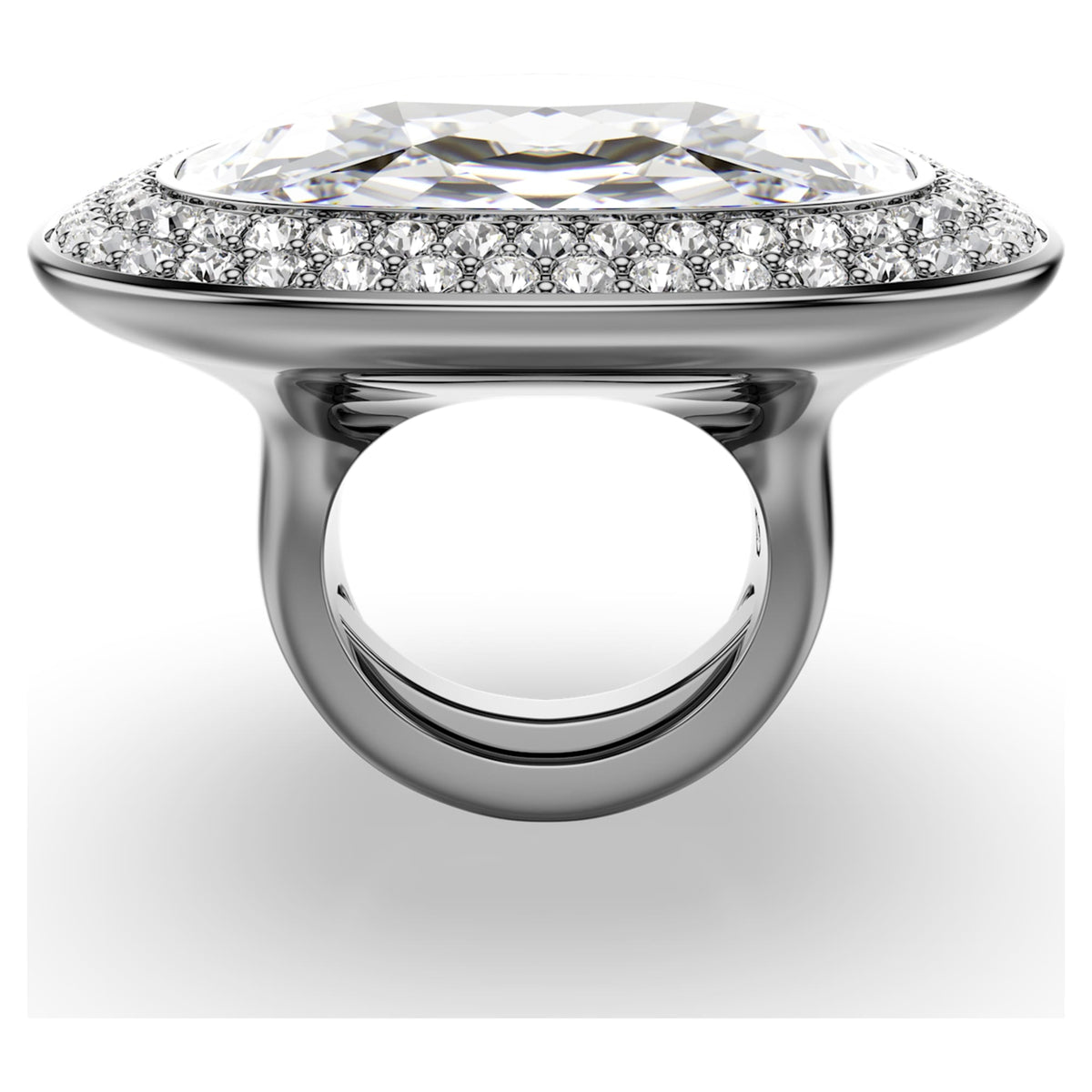 Swarovski Una Angelic cocktail ring with white cushion-cut accents and ruthenium plating