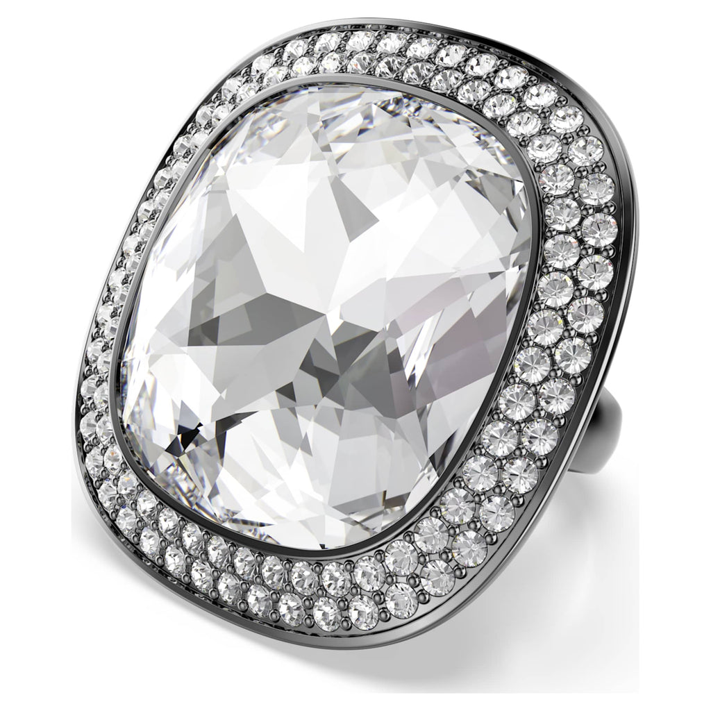Swarovski Una Angelic cocktail ring with white cushion-cut accents and ruthenium plating