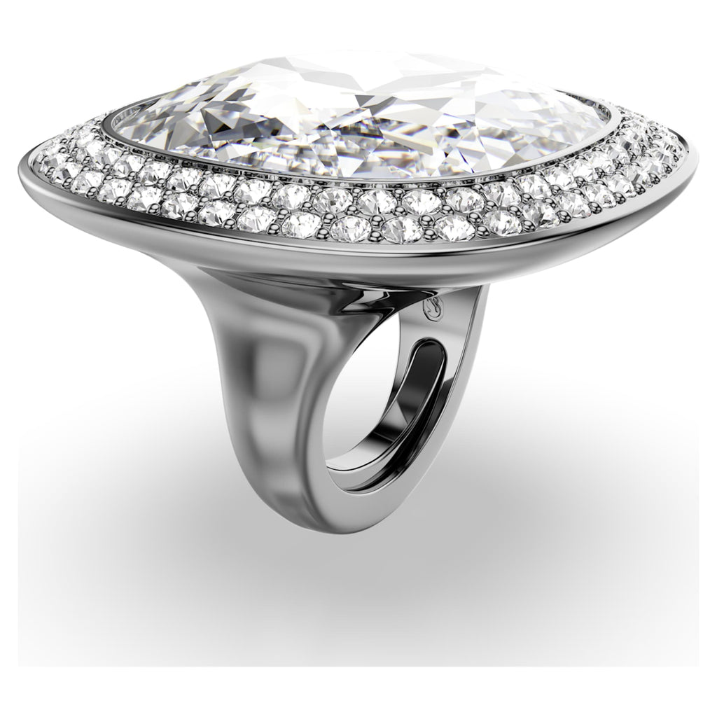 Swarovski Una Angelic cocktail ring with white cushion-cut accents and ruthenium plating