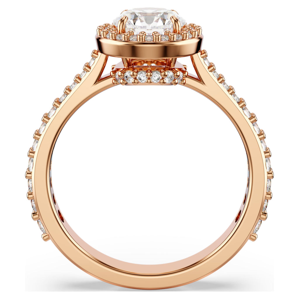 Swarovski Una Angelic cocktail ring with white round-cut accents and an 18K rose gold finish