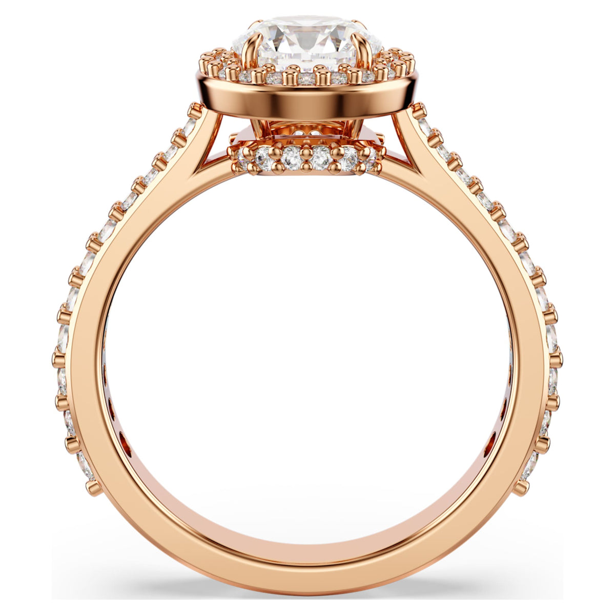 Swarovski Una Angelic cocktail ring with white round-cut accents and an 18K rose gold finish