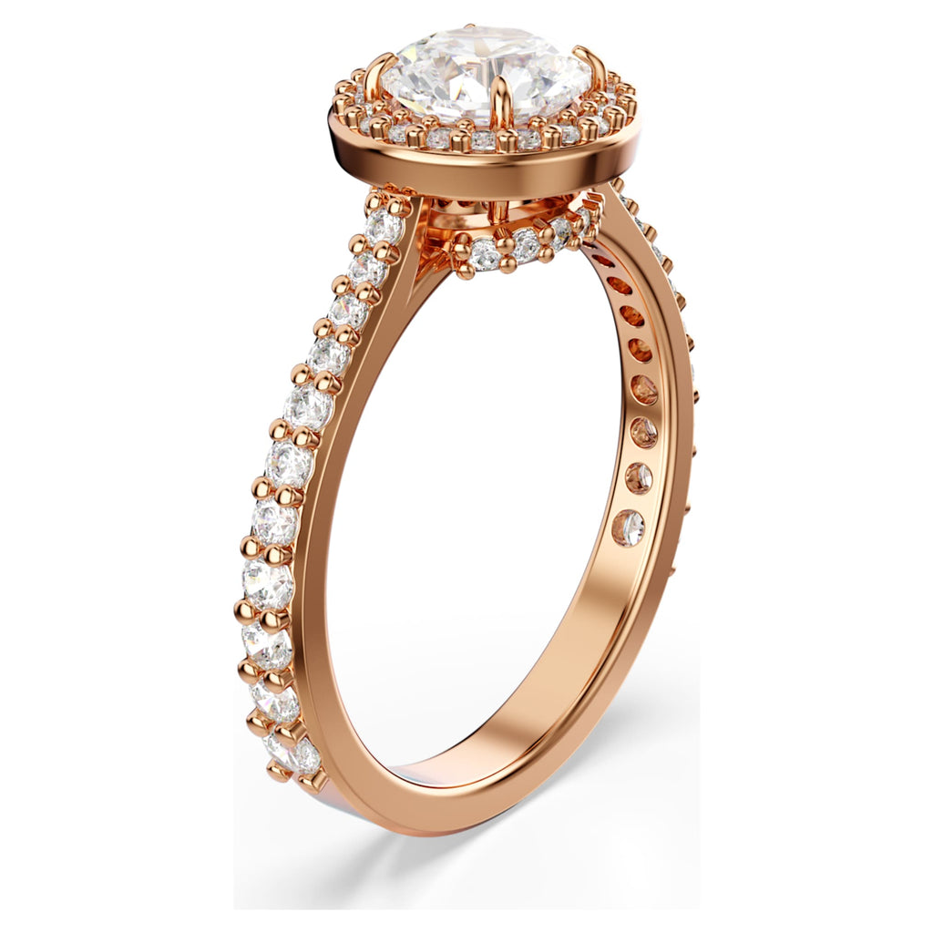 Swarovski Una Angelic cocktail ring with white round-cut accents and an 18K rose gold finish