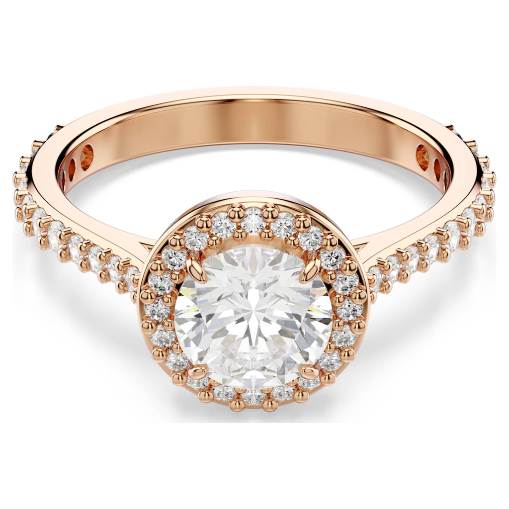 Swarovski Una Angelic cocktail ring with white round-cut accents and an 18K rose gold finish