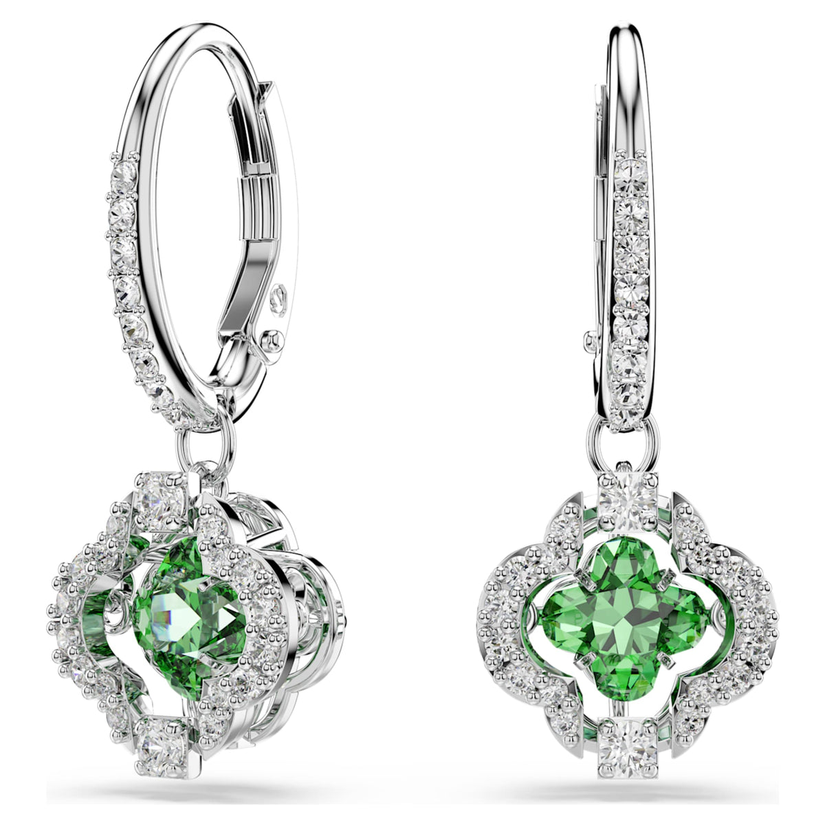 Swarovski Una Angelic drop earrings with green mixed-cut accents and rhodium plating