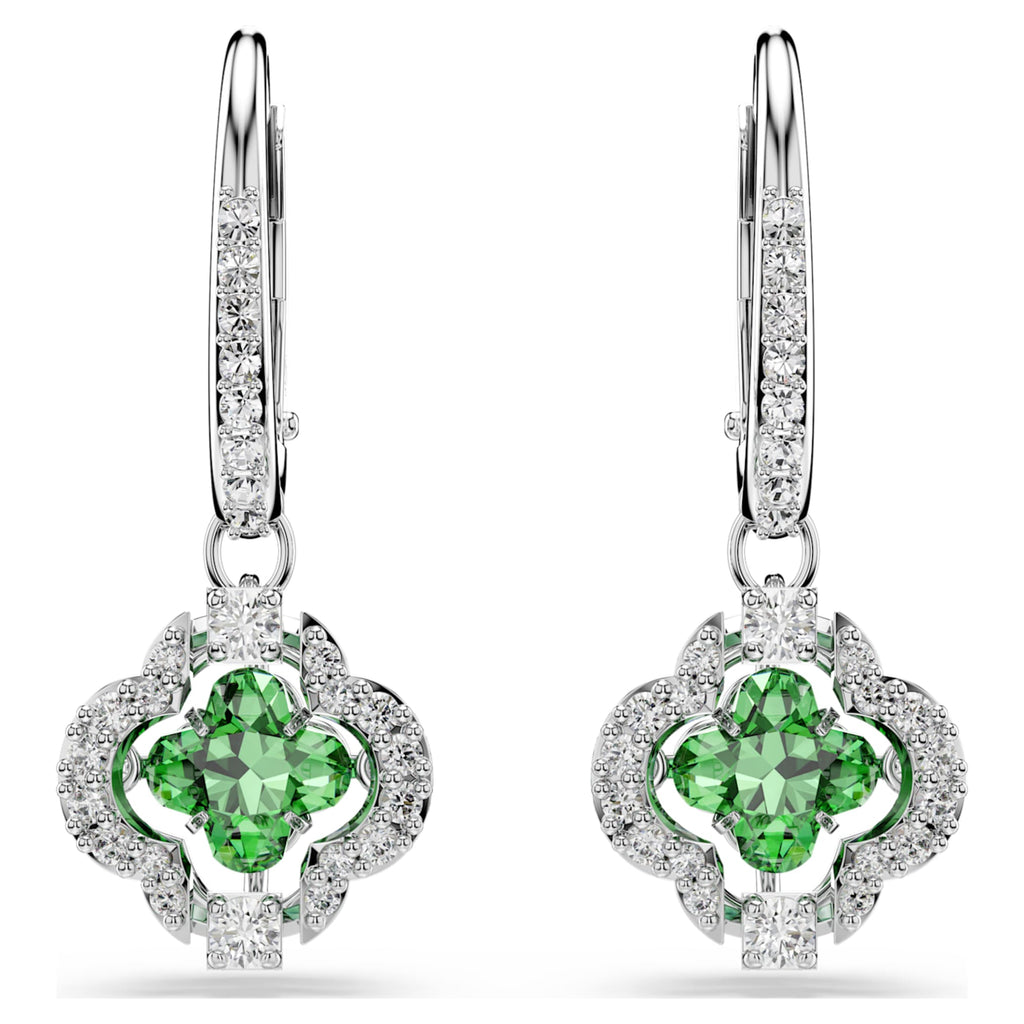 Swarovski Una Angelic drop earrings with green mixed-cut accents and rhodium plating