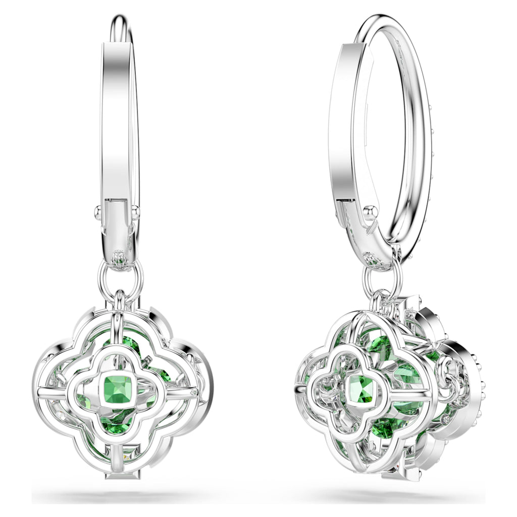 Swarovski Una Angelic drop earrings with green mixed-cut accents and rhodium plating