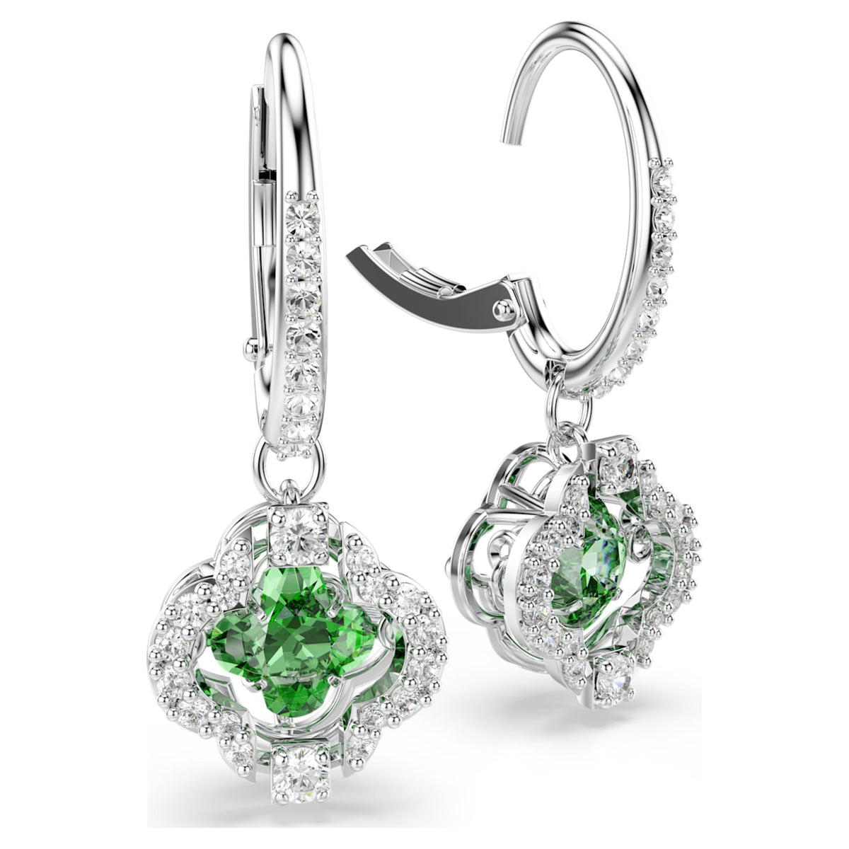 Swarovski Una Angelic drop earrings with green mixed-cut accents and rhodium plating