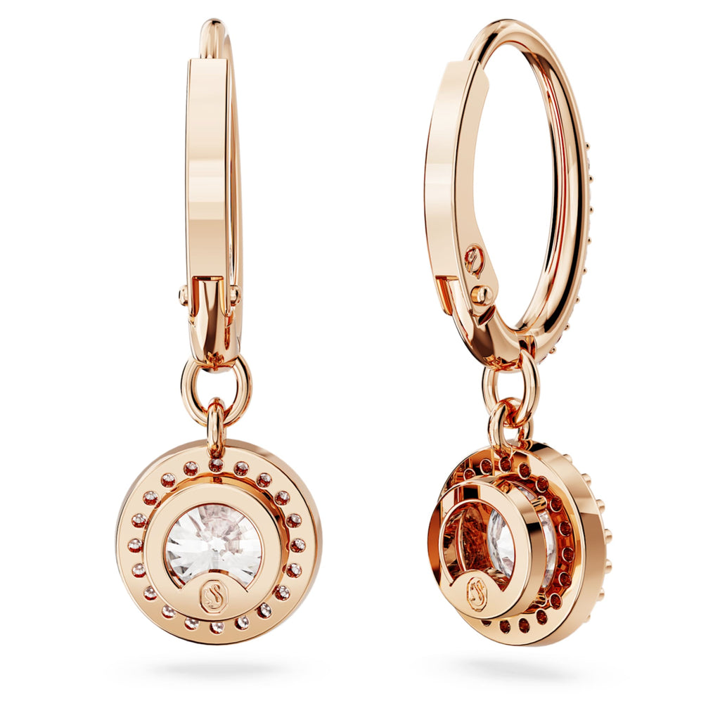 Swarovski Una Angelic drop earrings with white round-cut accents and an 18K rose gold finish