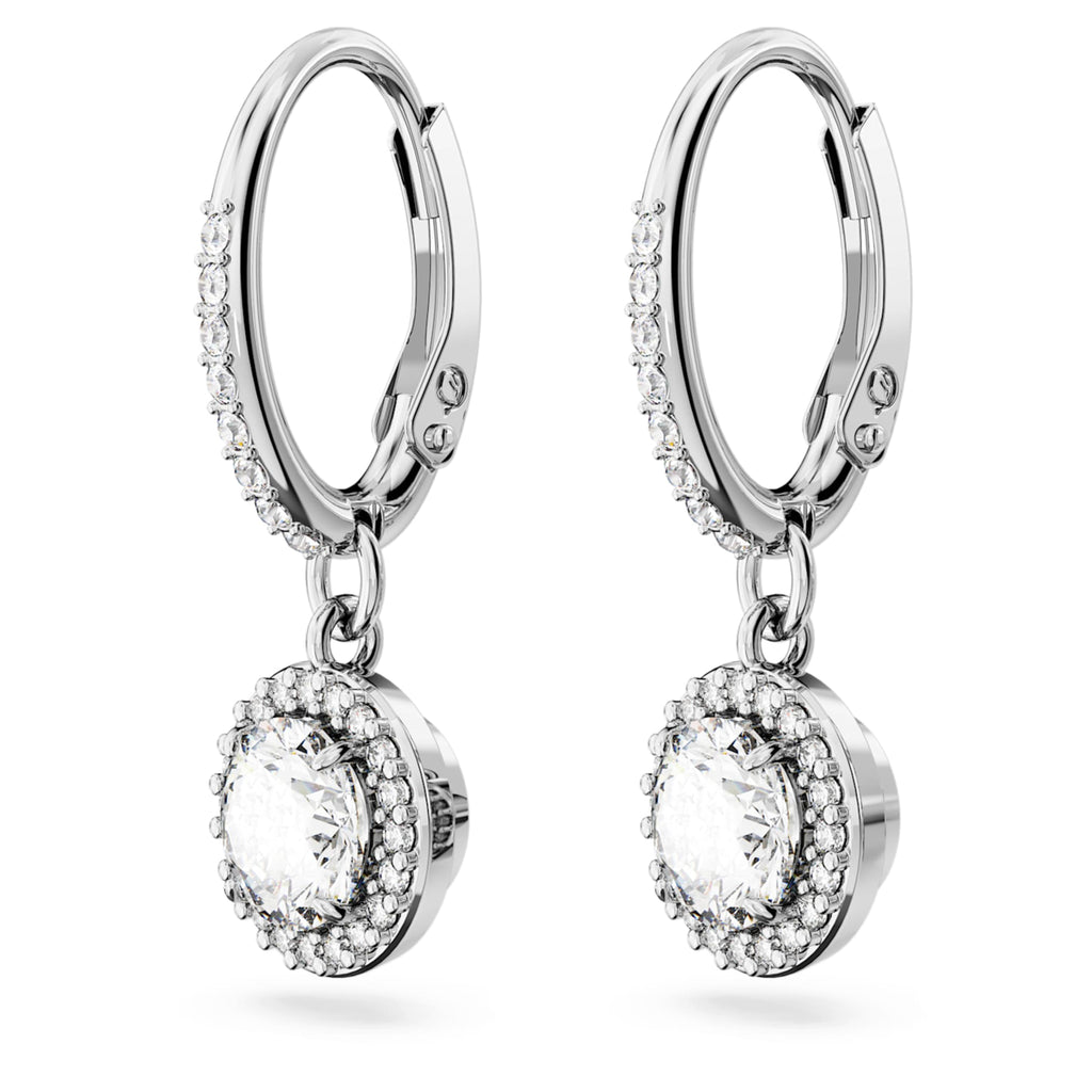 Swarovski Una Angelic drop earrings with white round-cut accents and rhodium plating