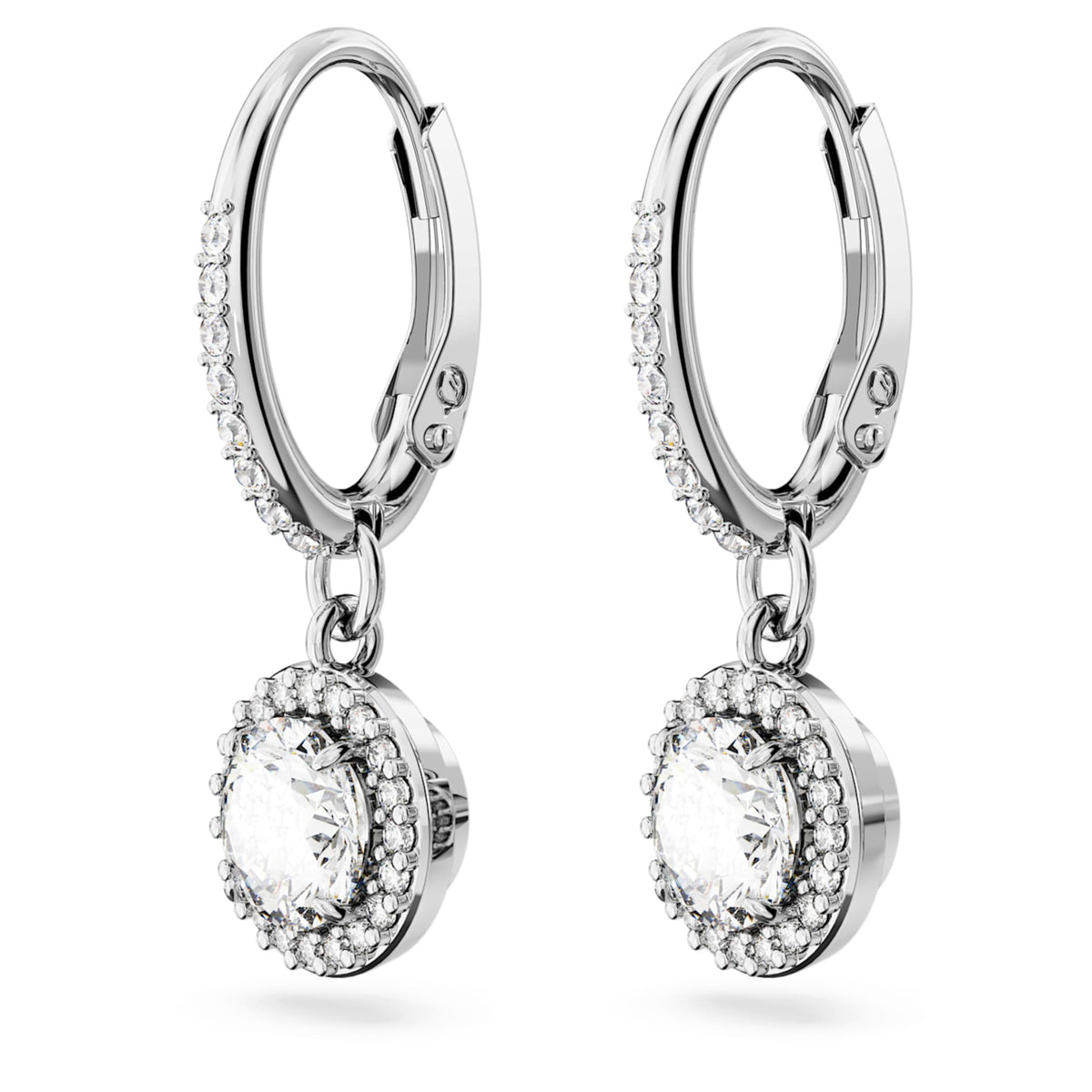 Swarovski Una Angelic drop earrings with white round-cut accents and rhodium plating