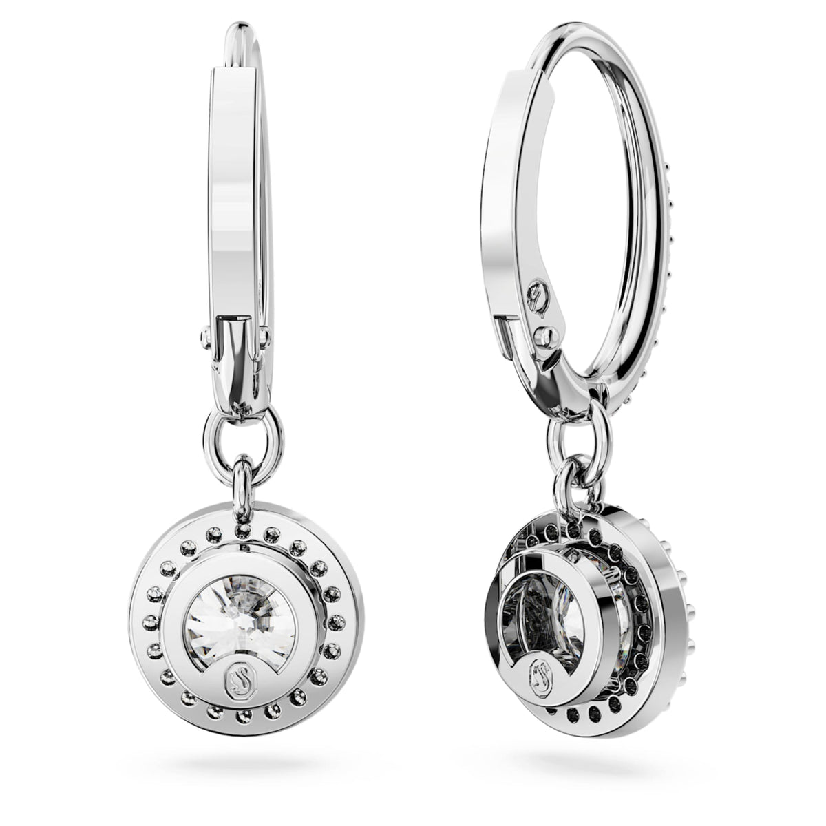 Swarovski Una Angelic drop earrings with white round-cut accents and rhodium plating