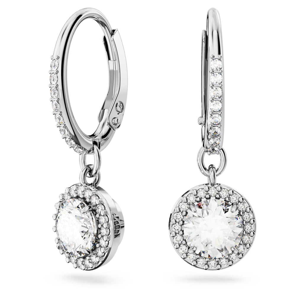 Swarovski Una Angelic drop earrings with white round-cut accents and rhodium plating