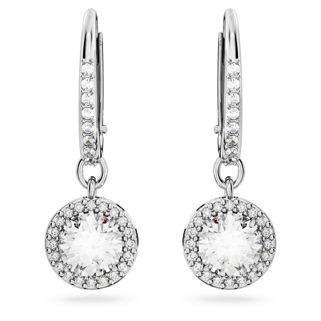 Swarovski Una Angelic drop earrings with white round-cut accents and rhodium plating