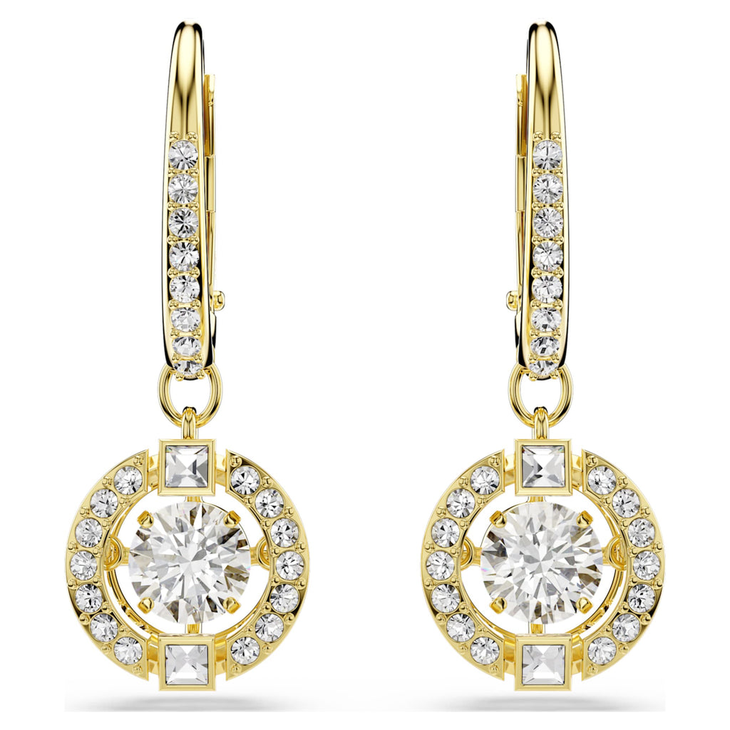 Swarovski Una Angelic drop earrings with white round-cut accents and an 18K gold finish