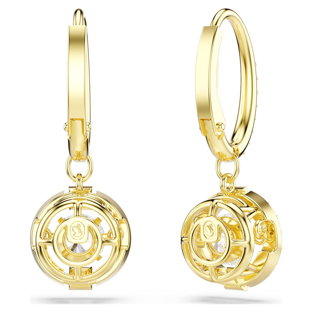 Swarovski Una Angelic drop earrings with white round-cut accents and an 18K gold finish