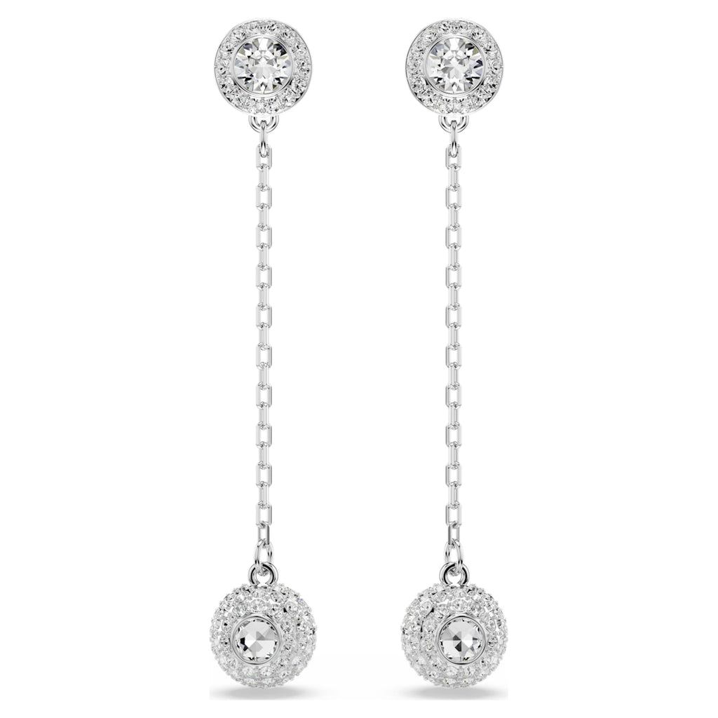 Swarovski Una Angelic drop earrings with white round-cut accents and rhodium plating