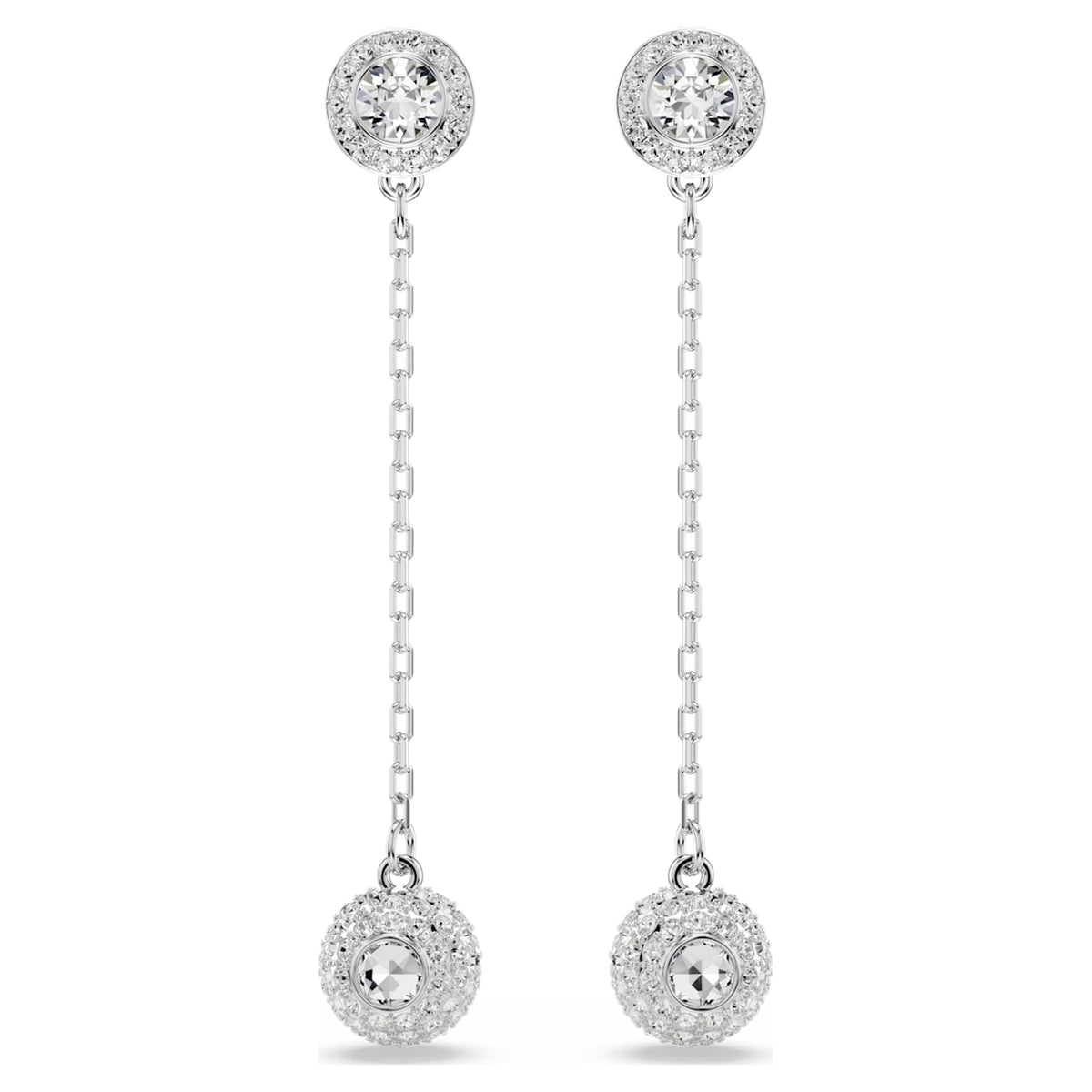 Swarovski Una Angelic drop earrings with white round-cut accents and rhodium plating