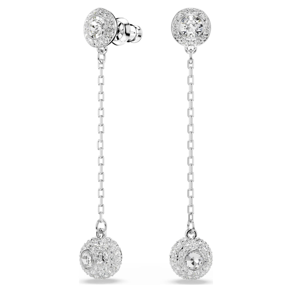 Swarovski Una Angelic drop earrings with white round-cut accents and rhodium plating
