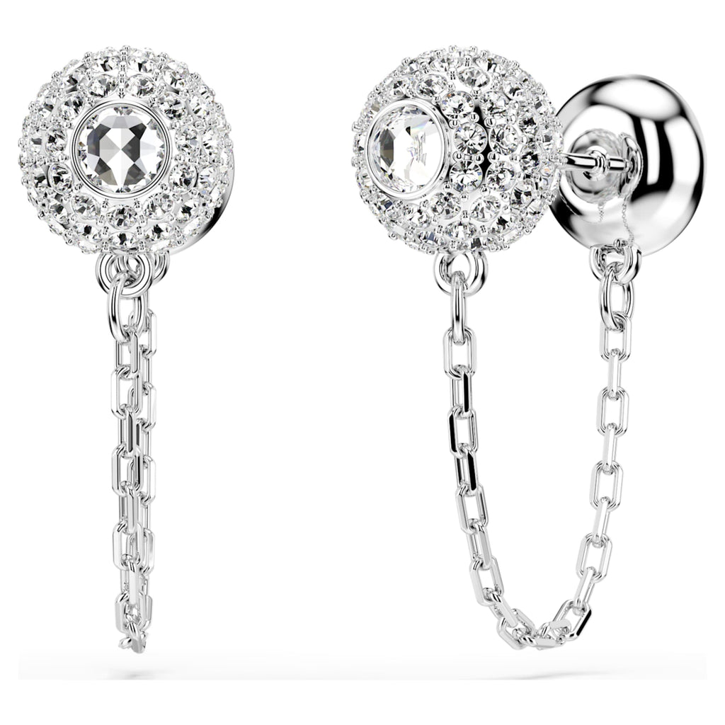 Swarovski Una Angelic drop earrings with white round-cut accents and rhodium plating