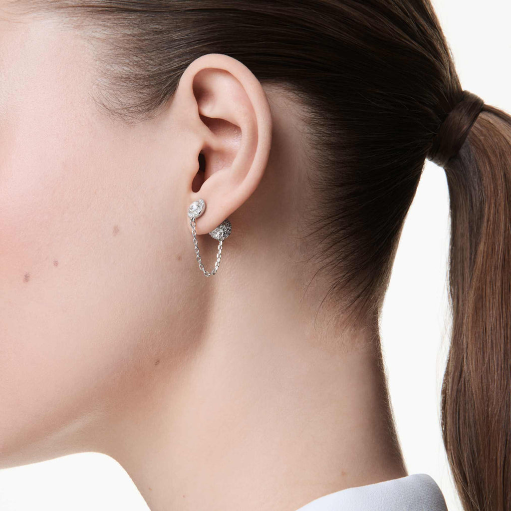 Swarovski Una Angelic drop earrings with white round-cut accents and rhodium plating