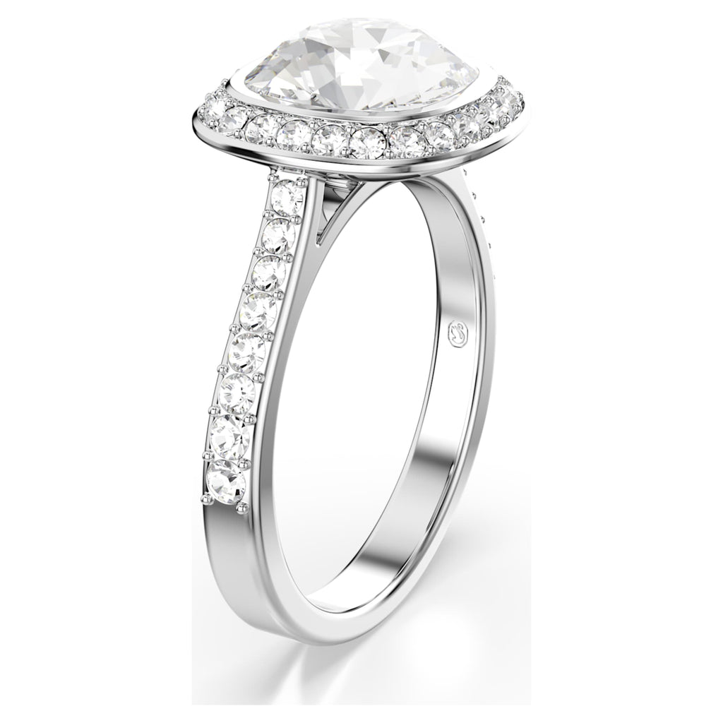 Swarovski Una Angelic halo ring with white cushion-cut accents and rhodium plating