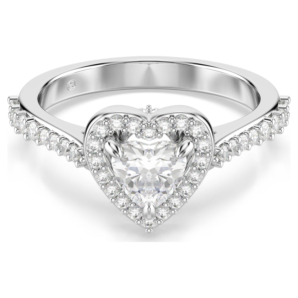 Swarovski Una Angelic motif ring featuring a heart motif with white mixed-cut accents and rhodium plating