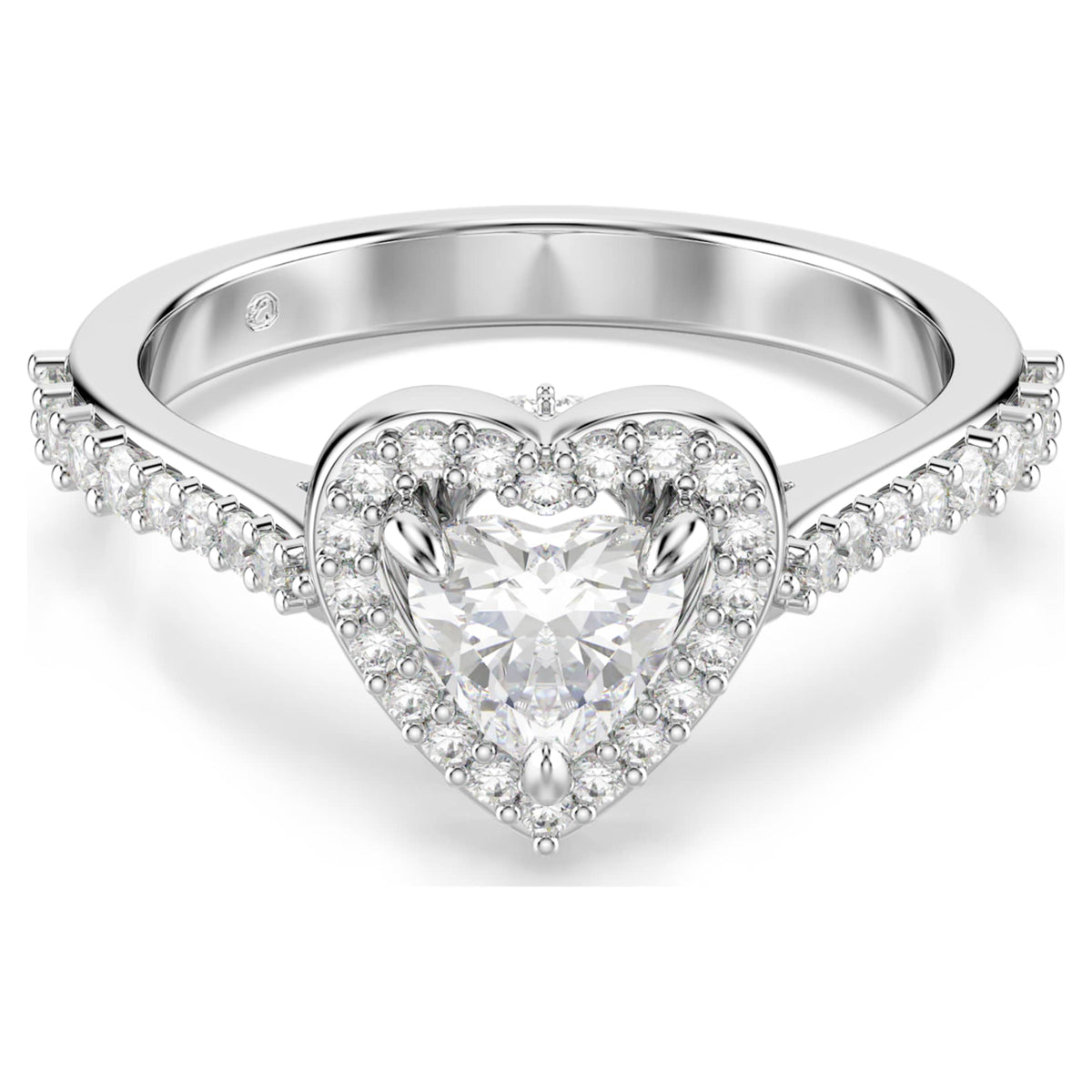 Swarovski Una Angelic motif ring featuring a heart motif with white mixed-cut accents and rhodium plating