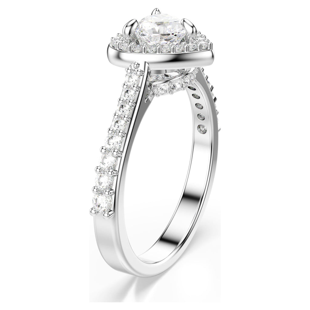 Swarovski Una Angelic motif ring featuring a heart motif with white mixed-cut accents and rhodium plating