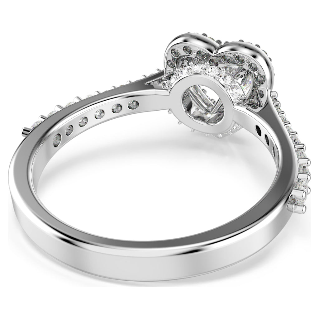 Swarovski Una Angelic motif ring featuring a heart motif with white mixed-cut accents and rhodium plating