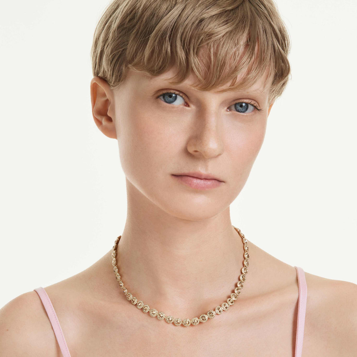 Swarovski Una Angelic necklace with white round-cut accents and an 18K gold finish