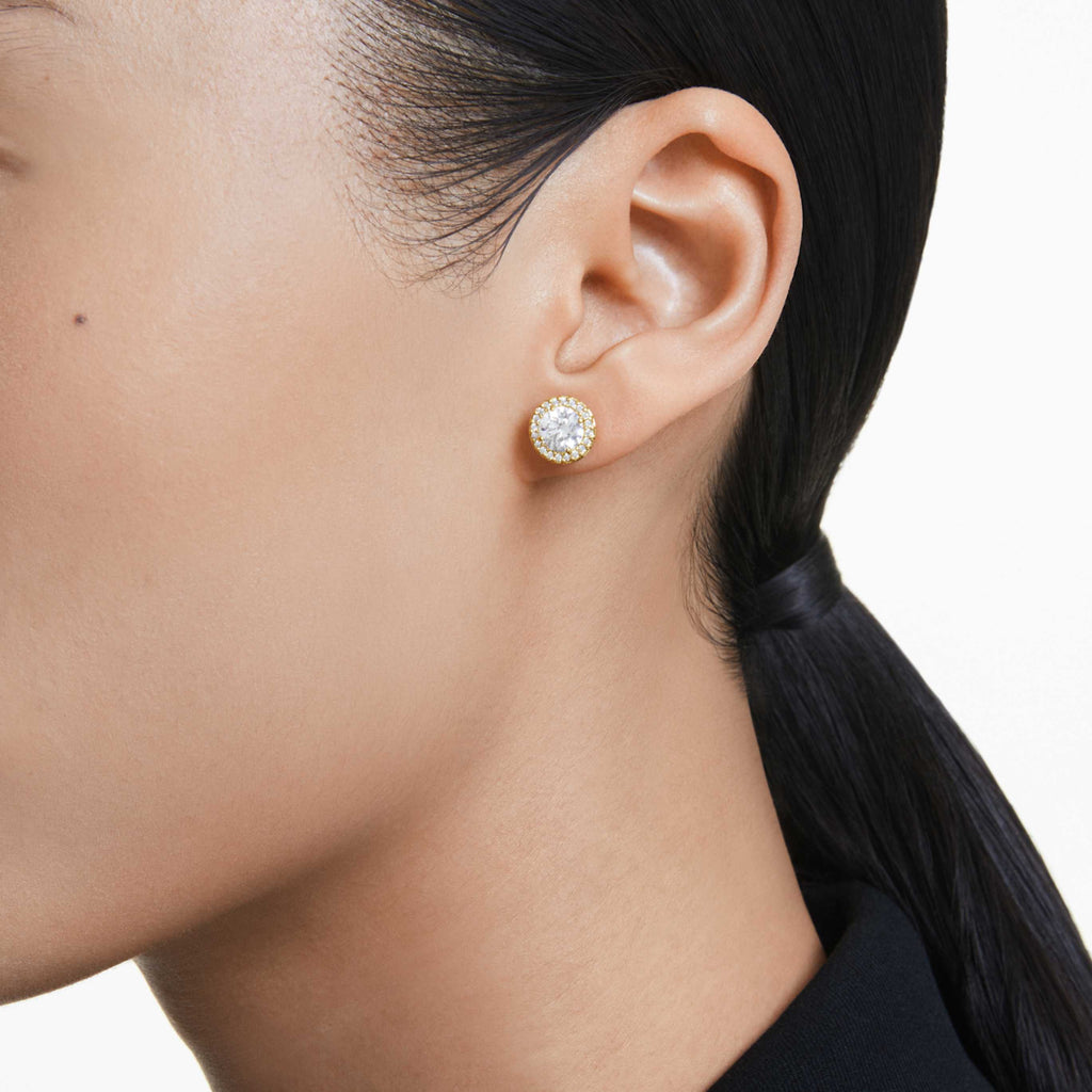 Swarovski Una Angelic stud earrings with white round-cut accents and an 18K rose gold finish