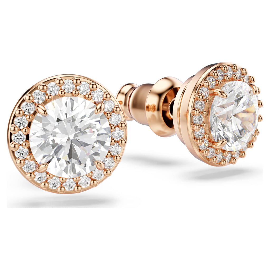 Swarovski Una Angelic stud earrings with white round-cut accents and an 18K rose gold finish