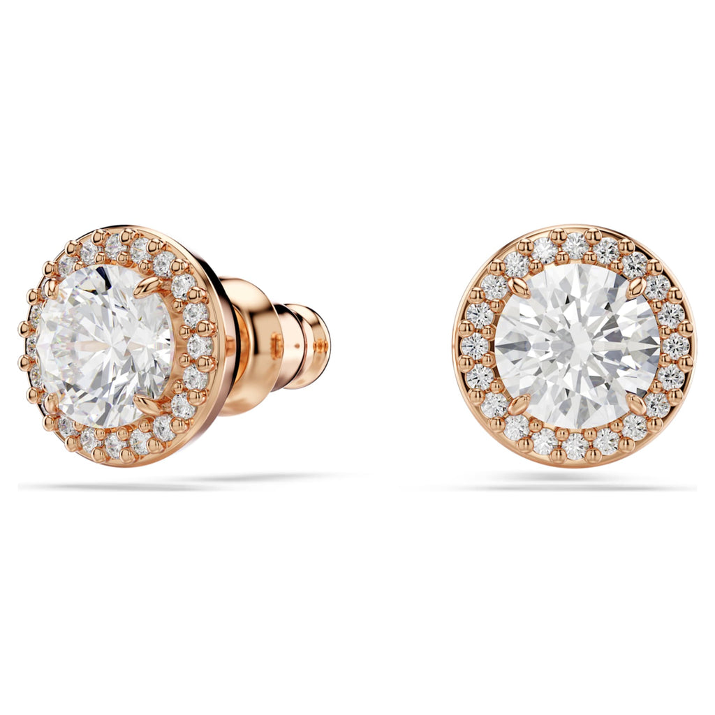 Swarovski Una Angelic stud earrings with white round-cut accents and an 18K rose gold finish