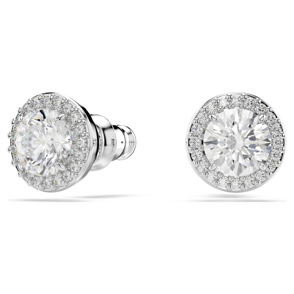 Swarovski Una Angelic stud earrings with white round-cut accents and rhodium plating