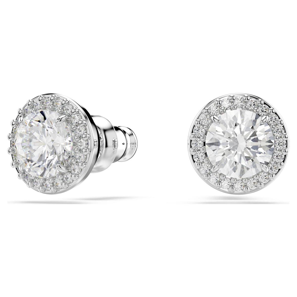Swarovski Una Angelic stud earrings with white round-cut accents and rhodium plating