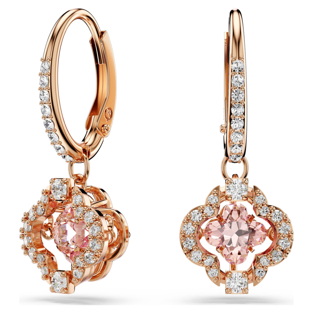 Swarovski Una drop earrings featuring a clover motif with pink accents and an 18K rose gold finish