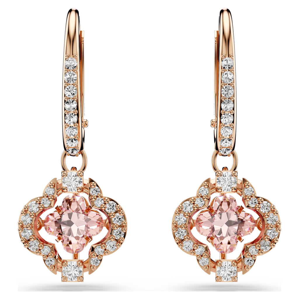 Swarovski Una drop earrings featuring a clover motif with pink accents and an 18K rose gold finish