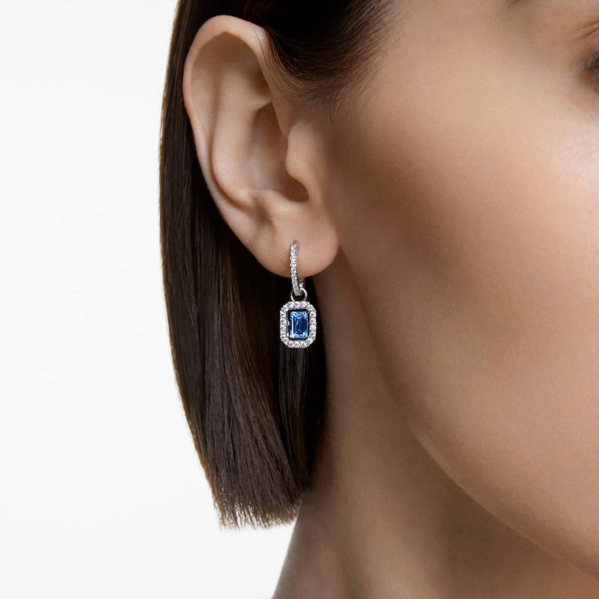 Swarovski Una drop earrings with white octagon-cut accents and rhodium plating