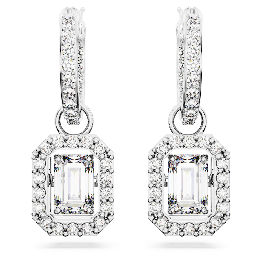 Swarovski Una drop earrings with white octagon-cut accents and rhodium plating