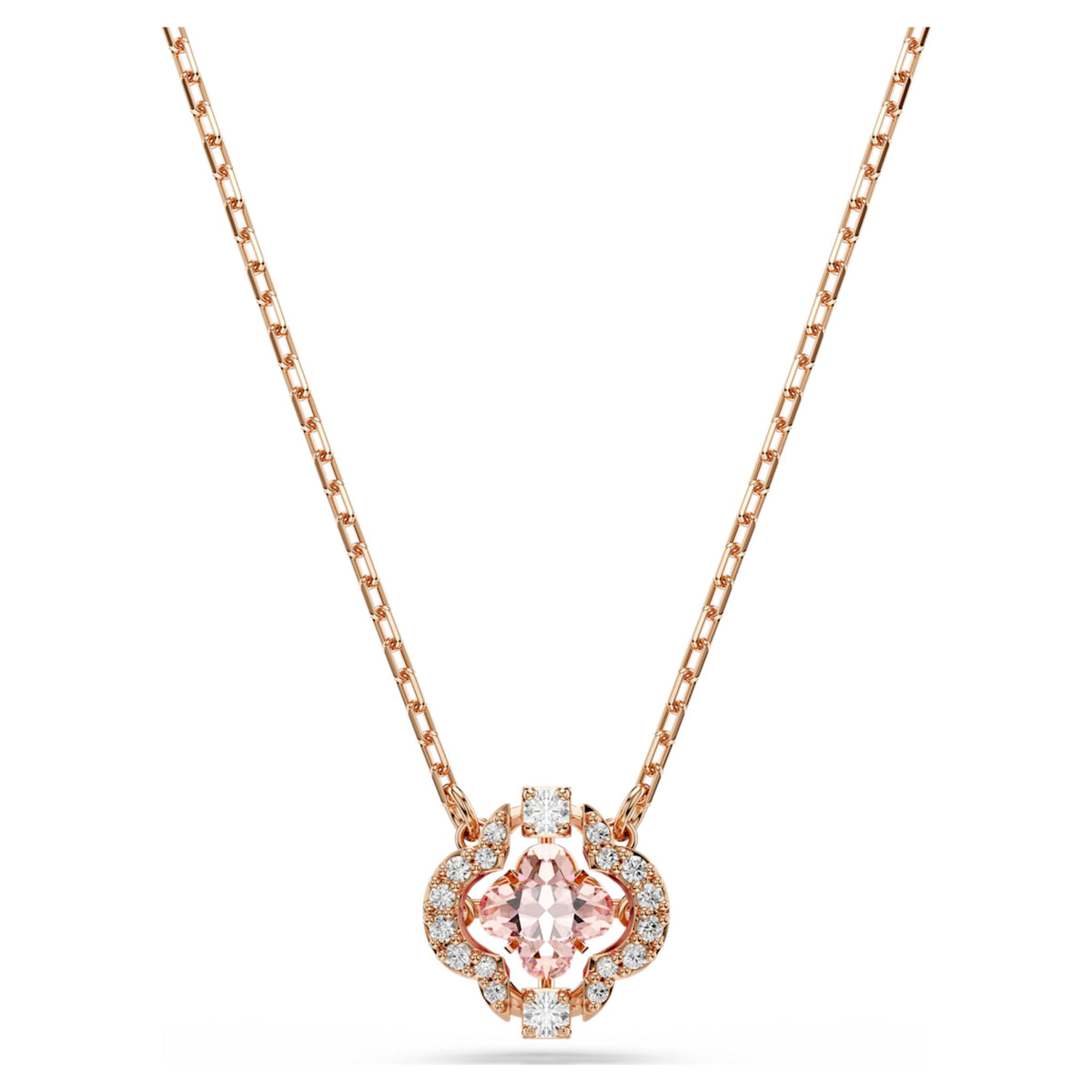Swarovski Una necklace featuring a clover motif with pink accents and an 18K rose gold finish