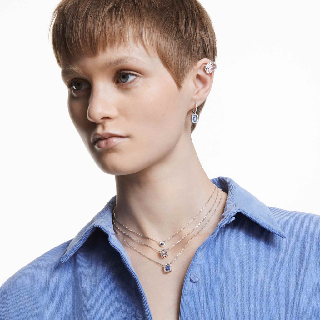 Swarovski Una necklace with blue octagon-cut accents and rhodium plating