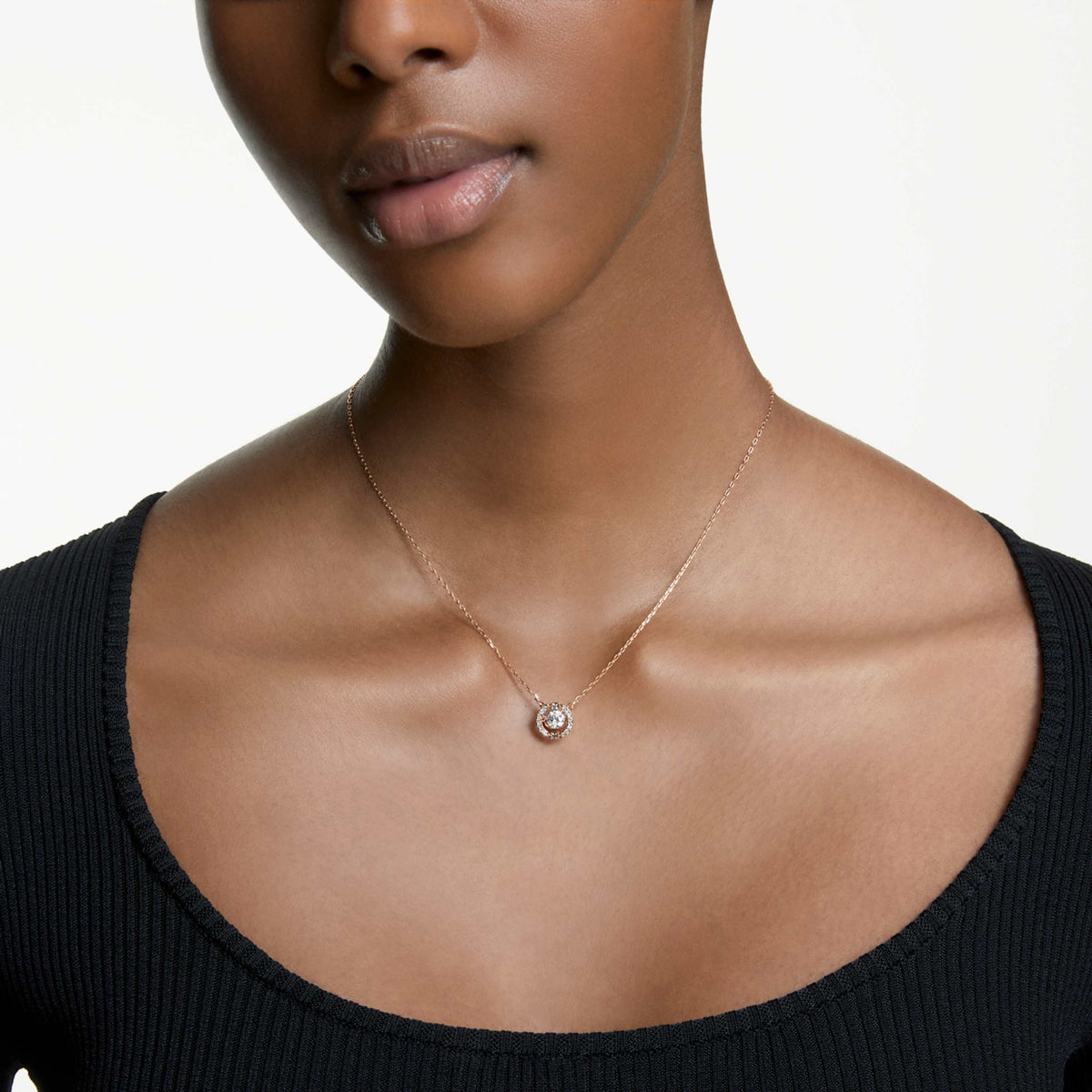 Swarovski Una necklace Round cut, White, 18K rose gold finish