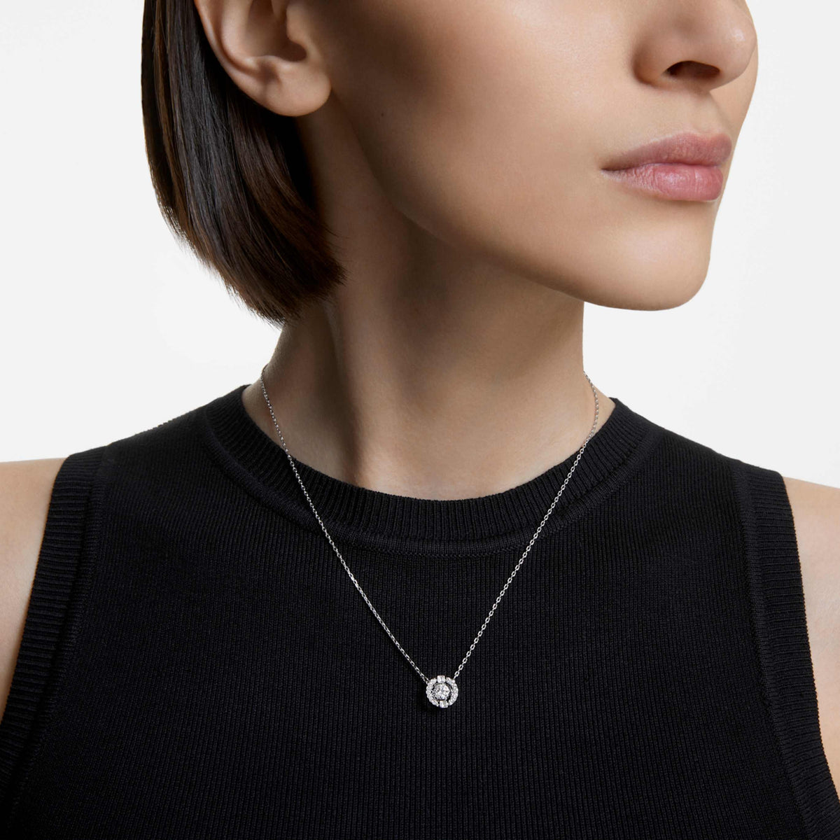 Swarovski Una necklace with white round-cut accents and an 18K rose gold finish
