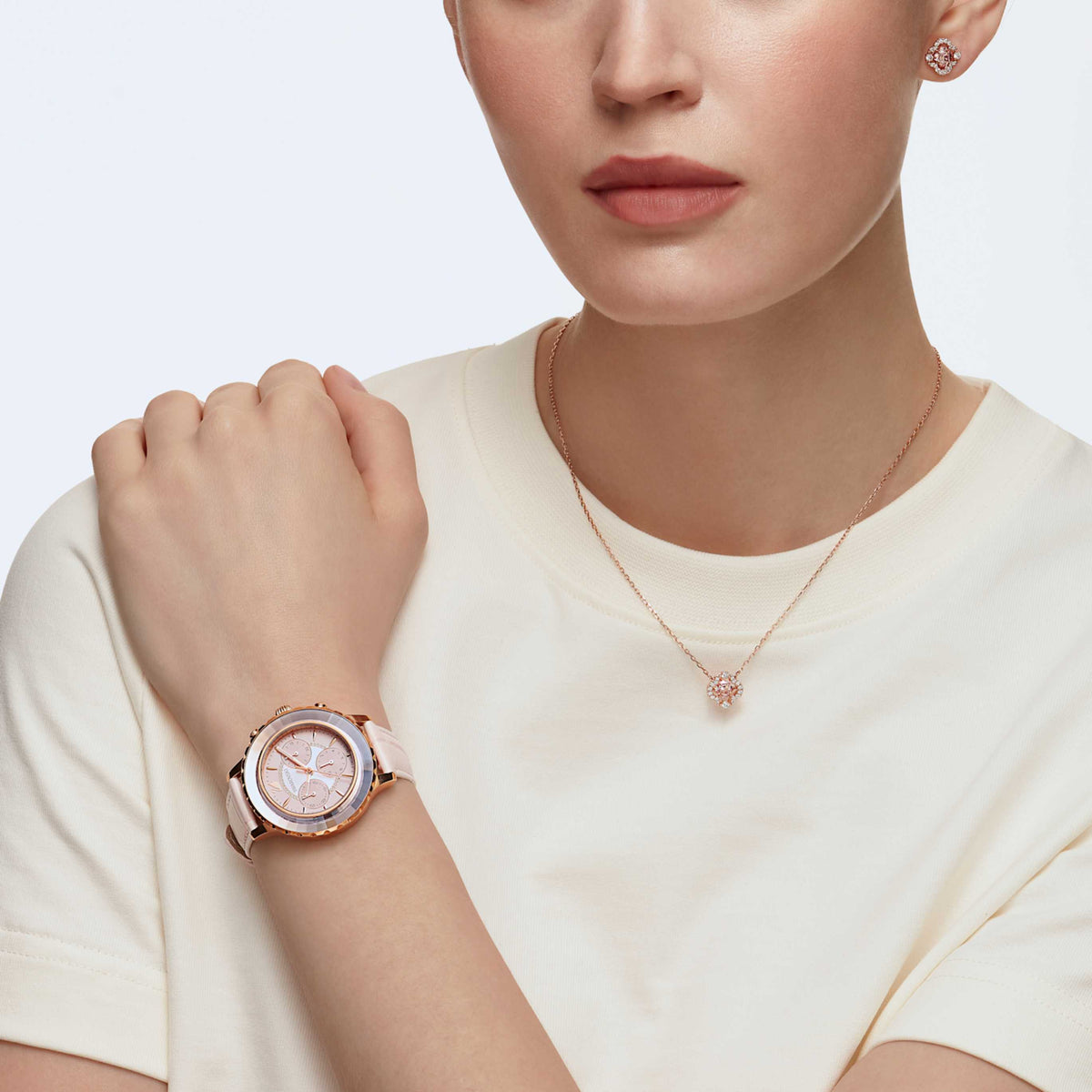 Swarovski Una set Mixed cuts, Clover, Pink, 18K rose gold finish