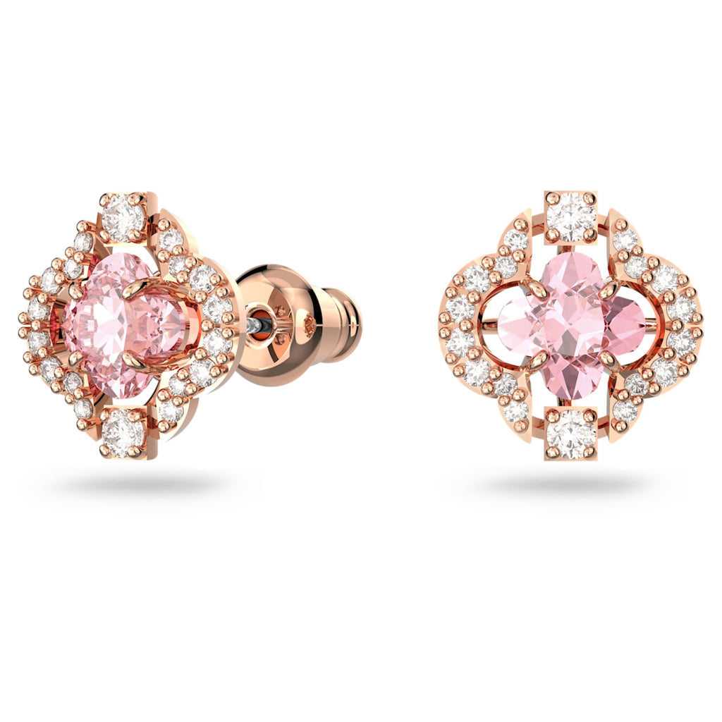 Swarovski Una set featuring a clover motif with pink mixed-cut accents and an 18K rose gold finish
